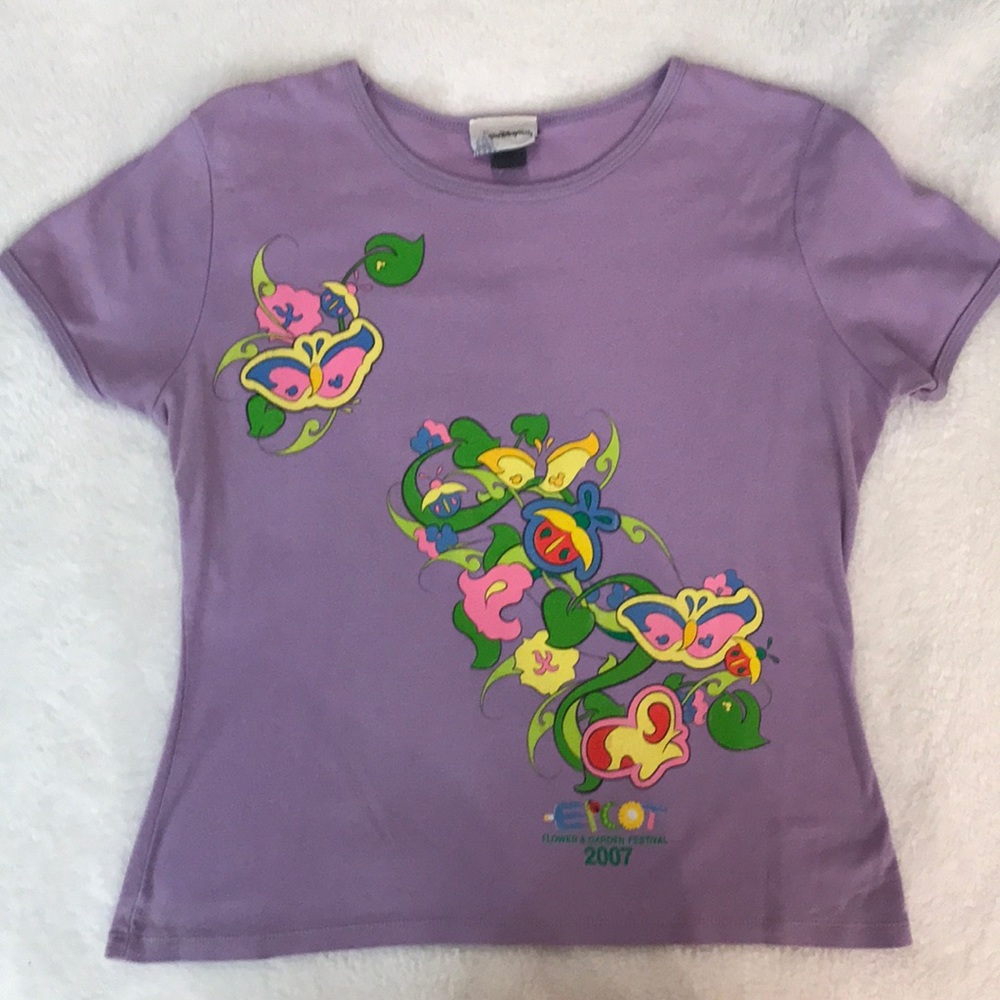 EUC EPCOT Flower Medium Purple Shirt